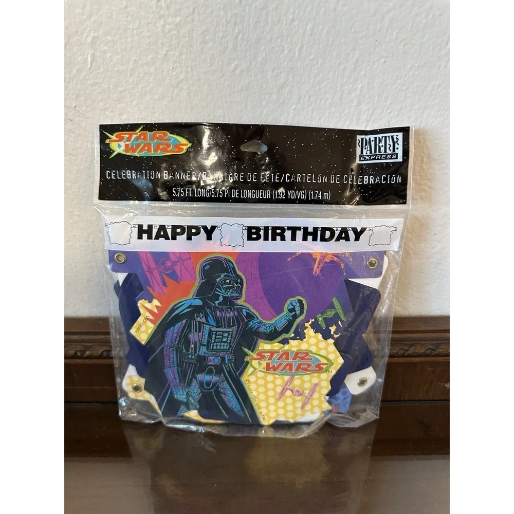 STAR WARS HAPPY BIRTHDAY BANNER Darth Vader Party Express 5.75 Ft Hallmark‎ 2002